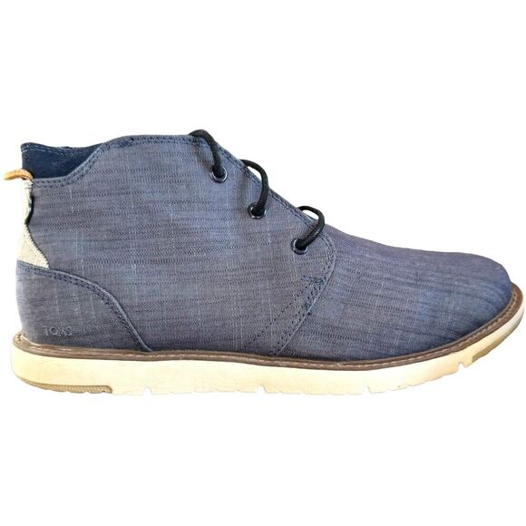 Toms Mens Navi Chukka Boots Blue Ankle Lace Up Breathable Casual Flat Heel 10.5 - Picture 2 of 10